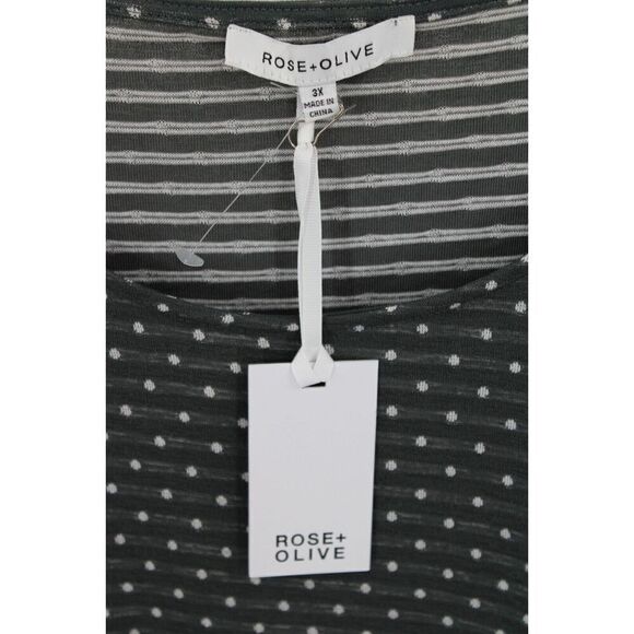 ROSE + OLIVE GRAY POLKADOT WITH WHITE STRIPED RUFFLE SLV PLUS SIZE 3X NWT - Picture 7 of 9